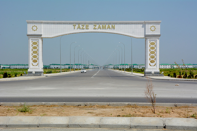 Turkmenistan, Entry to the Cottage Village of Täze Zaman