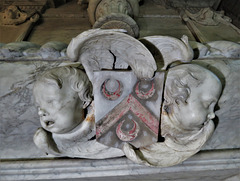 radbourne church, derbs ; putti on c17 tomb of german pole, erected 1683 by gibbons and quellin