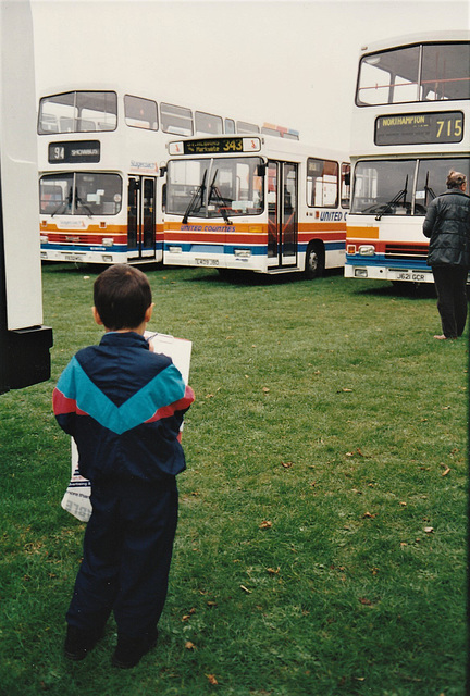 A young bus enthusiast and Stagecoach United Counties buses at Showbus, Duxford – 25 Sep 1994 (240-18A)