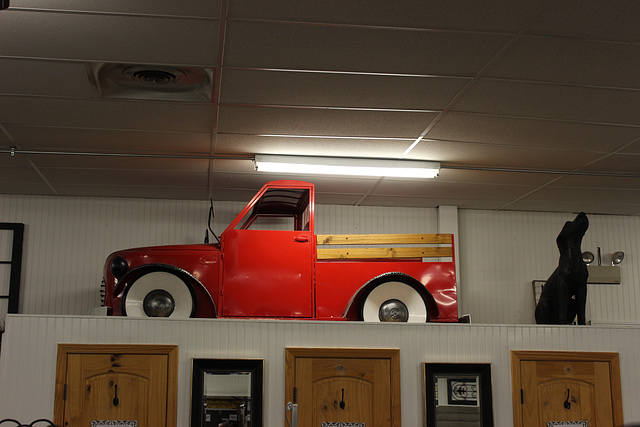 # 3)  a little red truck, its real, made by hand for the display....not sure about a motor, we didn't ask.