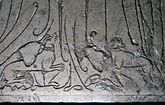 radbourne church, derbs; c15 incised tomb slab of peter de la pole +1432; lap dogs