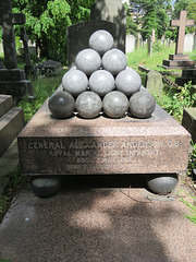 brompton cemetery, london     (103)stone cannon balls on general alexander anderson +1877 tomb