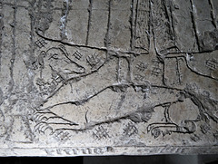 radbourne church, derbs; dog on c15 incised tomb slab of peter de la pole +1432