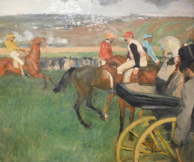 Detail of Racecourse: Amateur Jockeys by Degas in the Metropolitan Museum of Art, December 2023