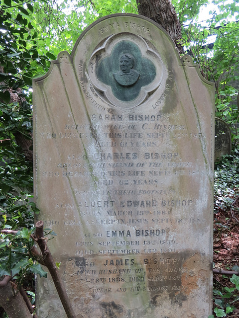 abney park cemetery, london,sarah bishop 1876, bronze relief bust