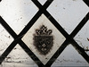 st peter's church, canterbury, kent   (1) ?c20 heraldry in the tower window glass