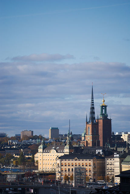 Blick auf die Türme der Riddarholmskyrkan und Stadthus