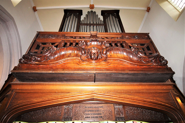Detail of Organ Gallery (carving possibly originally part of reredos), St Mary's Church, Grendon, Warwickshire