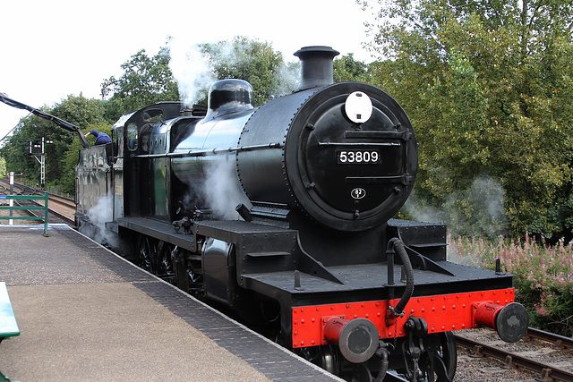 S&D class 7F 53809 taking Water at Holt North Norfolk Railway after arriving with 2M06 09:52 from Sheringham 3rd September 2017