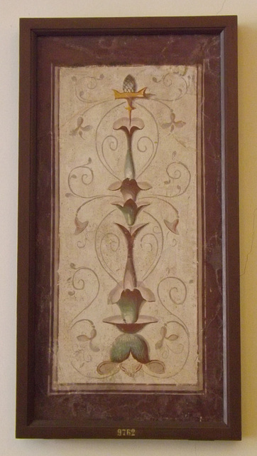 Wall Painting Fragment with a Vegetal Candalabra from a Villa Near the Royal Palace at Portici in the Naples Archaeological Museum, July 2012