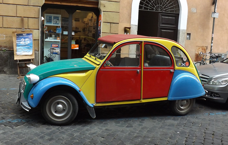 Colorful Car in Trastevere in Rome, June 2014