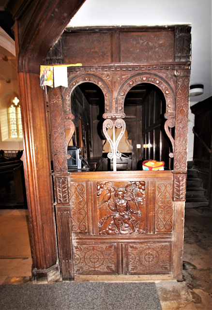 Pew at rear of church,  St Mary's Church, Grendon, Warwickshire