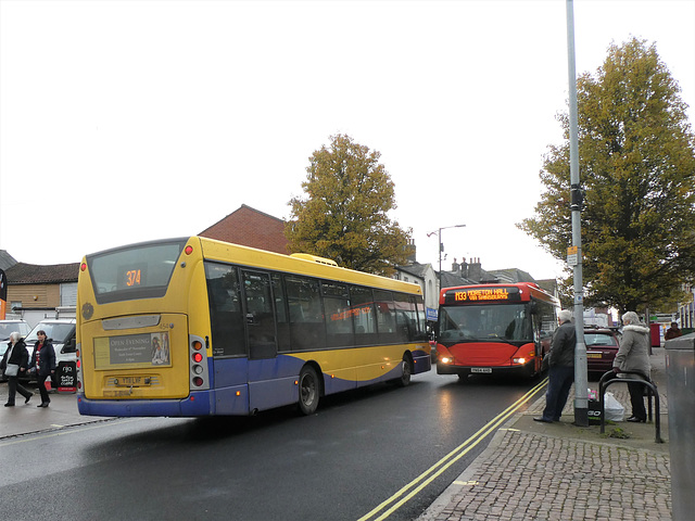Konectbus (Chambers) 454 (YT11 LVF) and Mulleys YN54 AHD in Bury St. Edmunds - 23 Nov 2019 (P1060083)