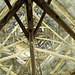 Salisbury cathedral spire - looking upwards into the interior and the complex medieval timber structure.