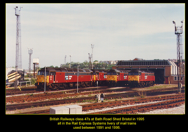 BR class 47s in RES livery - Bristol Bath Road Shed - 1995