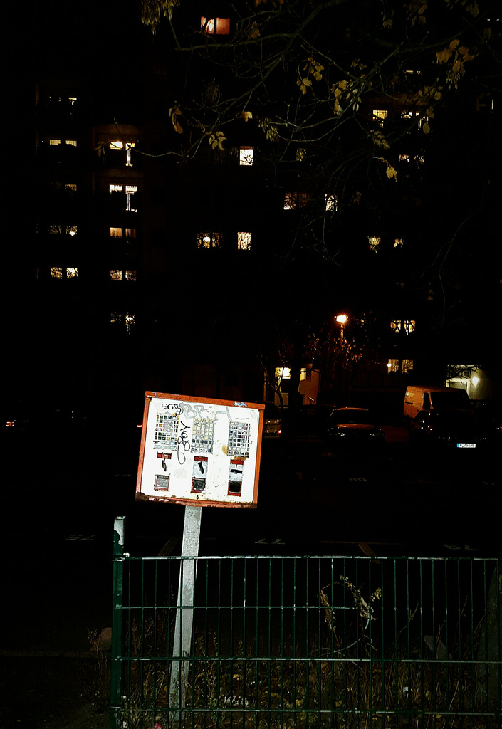 Night. Gum. Light. Fence.