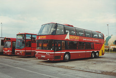 Airport Coach Co XEH 254M, BAZ 7336 (C393 UPC) and E473 YWJ at Stansted - 2 Jul 1996 (319-5)
