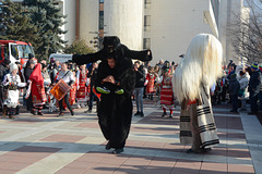 Bulgaria, Blagoevgrad, At the Carnival "Procession of the Kukers" with Children on the Upper Level