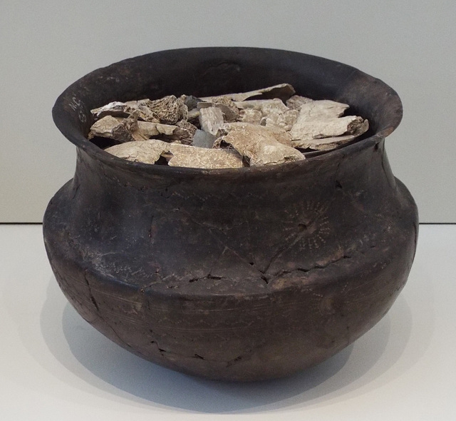 Hand-Built Urn with Human Remains in the Archaeological Museum of Madrid, October 2022