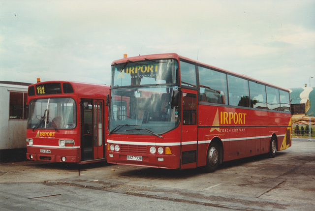 Airport Coach Co XEH 254M and BAZ 7336 (C393 UPC) at Stansted - 2 Jul 1996 (319-6) Airport Coach Co XEH 254M and BAZ 7336 (C393 UPC) at Stansted - 2 Jul 1996 (319-6)