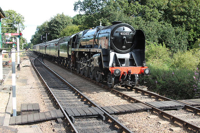 B.R. standard class 9F 92203 BLACK PRINCE arriving at Holt North Norfolk Railway with 1M08 10:33 from Sheringham 3rd September 2017