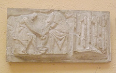Cast of a Relief with a Blood-letting Operation and a Surgeon's Bag in the Museum of Roman Civilization in EUR, July 2012