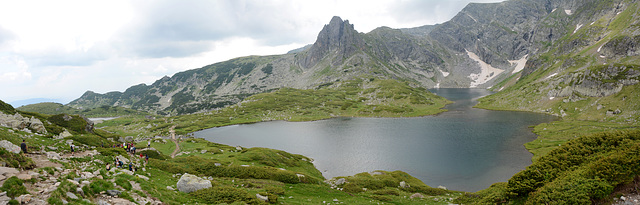 Bulgaria, The Track from The Kidney Lake (2282m, back from camera) through the Twin Lake (2243m, main object) to the Trefoil Lake (2216m, left in the distance)