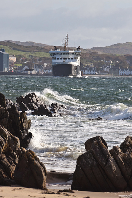 The MV Finlaggan leaving Port Ellen