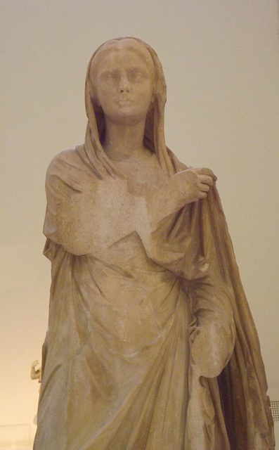 Detail of a Statue of a Young Woman from Thera in the National Archaeological Museum in Athens, May 2014