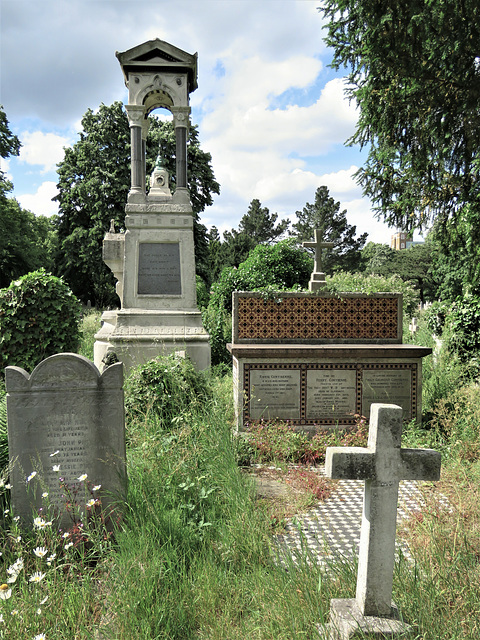 brompton cemetery, london     (148)tiled reredos on annie conybeare +1871 and family tomb