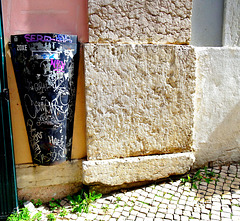 The waste bin collects graffiti