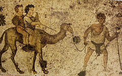 Children ride camel
