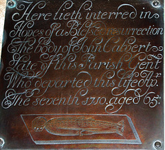 Memorial to John Calvert, Chancel, Beeley Church, Derbyshire