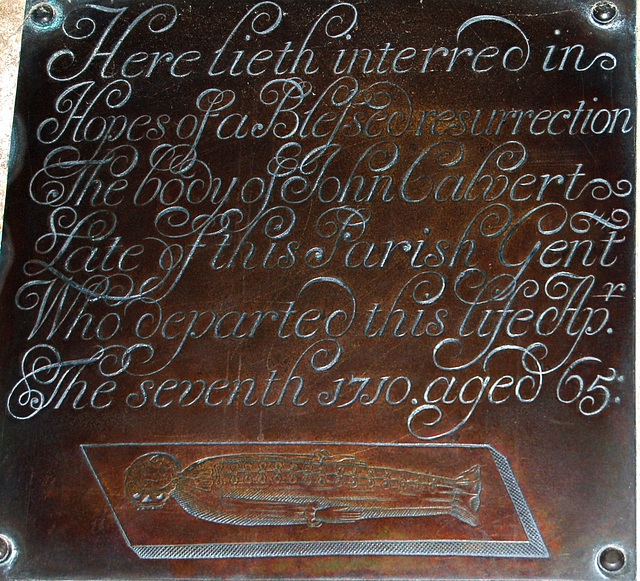 Memorial to John Calvert, Chancel, Beeley Church, Derbyshire