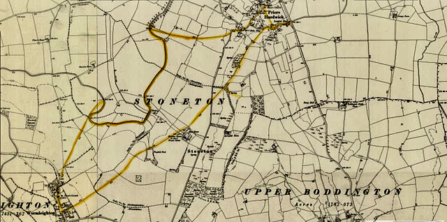 6.5m circular walk in April 2005 shown on the OS Map publishe 1894, from Priors Hardwick