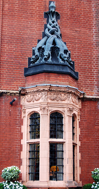 Detail of former house on the corner of Kensington Court, Kensington, London