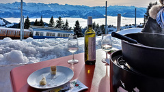 Fondue auf der Rigi, zu viert - echt gemütlich! Kressiboden-Beizli