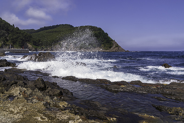 el mar azul levanta espuma blanca