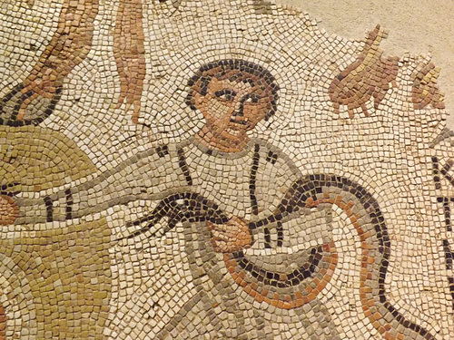 Detail of the Young Boy Playing with Serpents Mosaic in the Louvre, June 2013