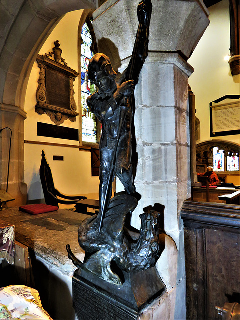 morley church, derbs; c20 bronze st george and dragon by a.fisher on tomb of jacinth sitwell +1916 morley church, derbs; c20 bronze st george and dragon by a.fisher on tomb of jacinth sitwell +1916