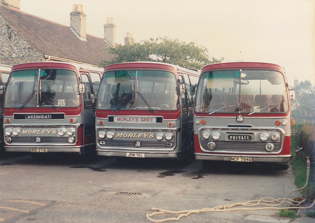 Morley’s Grey Coaches UUD 373L, JRM 76L and NCF 794G at West Row – 12 Sep 1985 (26-21)