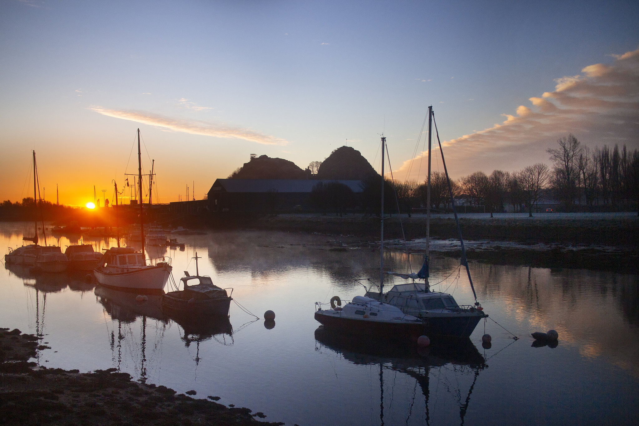 Dumbarton Rock and the River Leven at Sunrise