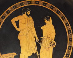 Detail of a Kylix with a Boy Holding a Lyre by Douris in the Getty Villa, June 2016