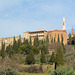 Italy, Pienza South Facade with Palazzo Piccolomini, Duomo di Santa Maria Assunta and the Clock Tower