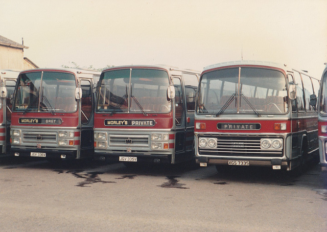 Morley’s Grey Coaches JGV 336V, JGV 335V and RGV 700W at West Row – 12 Sep 1985 (26-25)