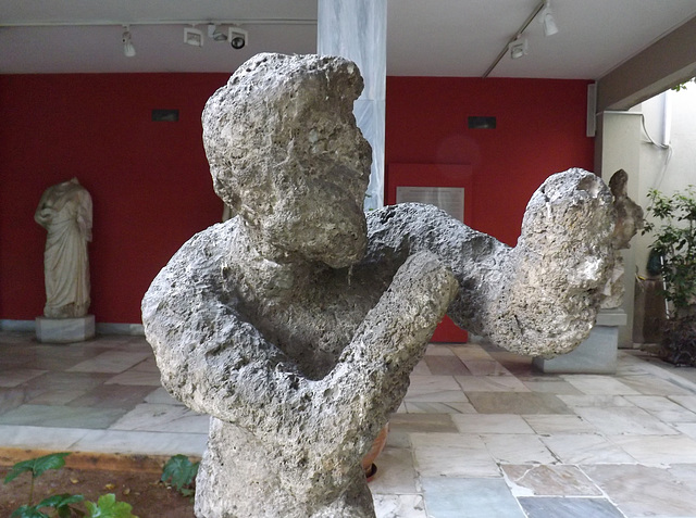 Detail of the Statue of a Nude Youth from the Antikythera Shipwreck in the National Archaeological Museum in Athens, May 2014