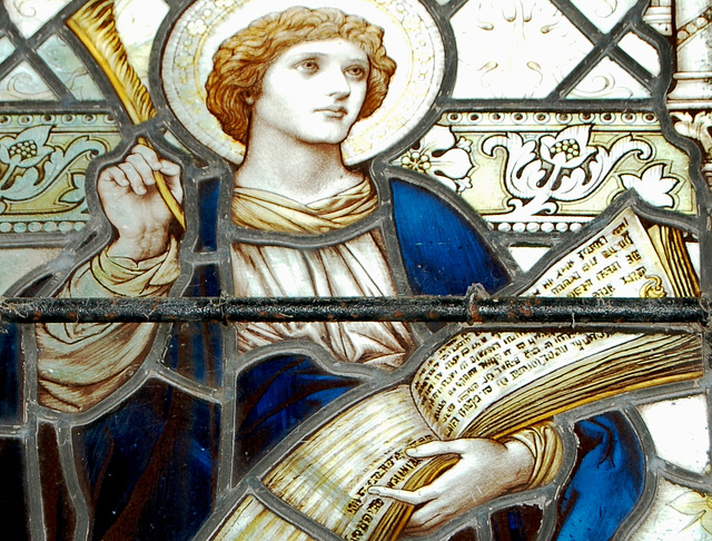 Detail of St John, East wndow, Casington Church, Derbyshire