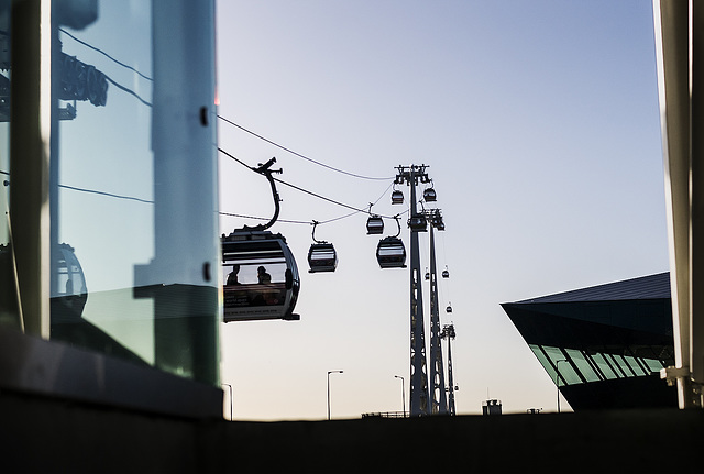 On the up: Thames Cable Cars begin their ascent