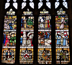 morley church, derbs;  c15 glass of 1470 from dale abbey: scenes of st robert of knaresborough
