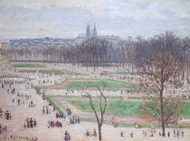Detail of the Garden of the Tuileries: Winter Afternoon by Pissarro in the Metropolitan Museum of Art, July 2018